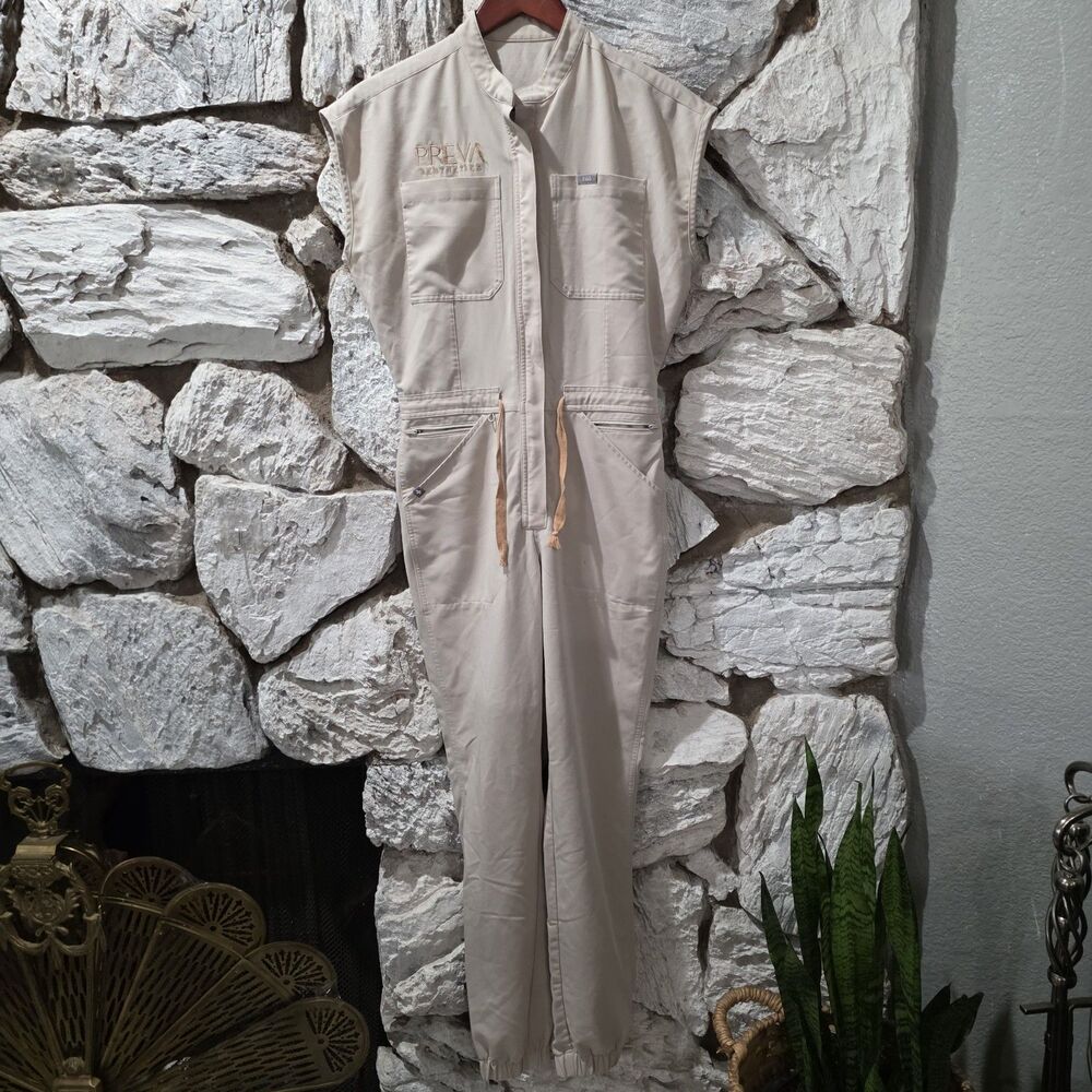 FIGS Technical Collection Scrubs Jumpsuit Women's Size XS Neutral Beige